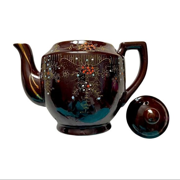 Japan 1940’s Vintage Moriage Brown Teapot LARGE - Picture 3 of 11